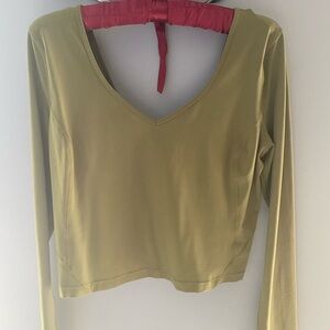 Lululemon Olive Green V-Neck Long Sleeve Cropped Top